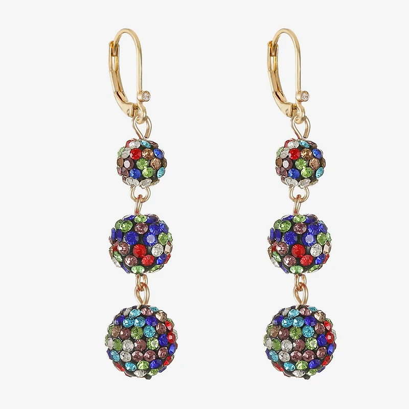 Monet Jewelry Gold Tone Linear Womens Red Glass Round Drop Earrings