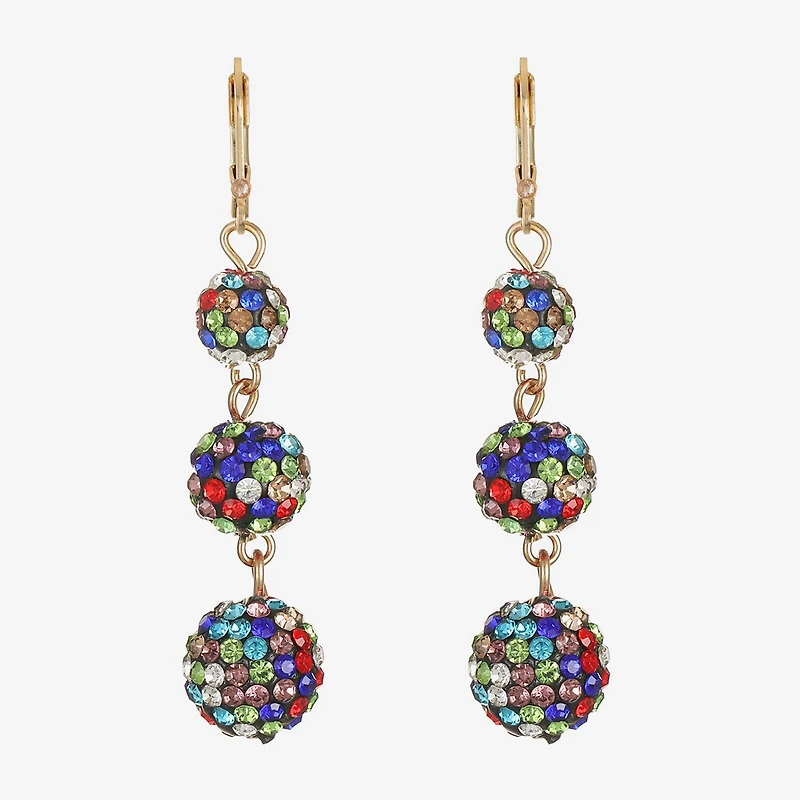 Monet Jewelry Gold Tone Linear Womens Red Glass Round Drop Earrings