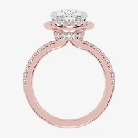 G-H / Vs2-Si1) Womens 3 1/2 CT. T.W Lab Grown White Diamond 14K Gold Side Stone Halo Engagement Ring