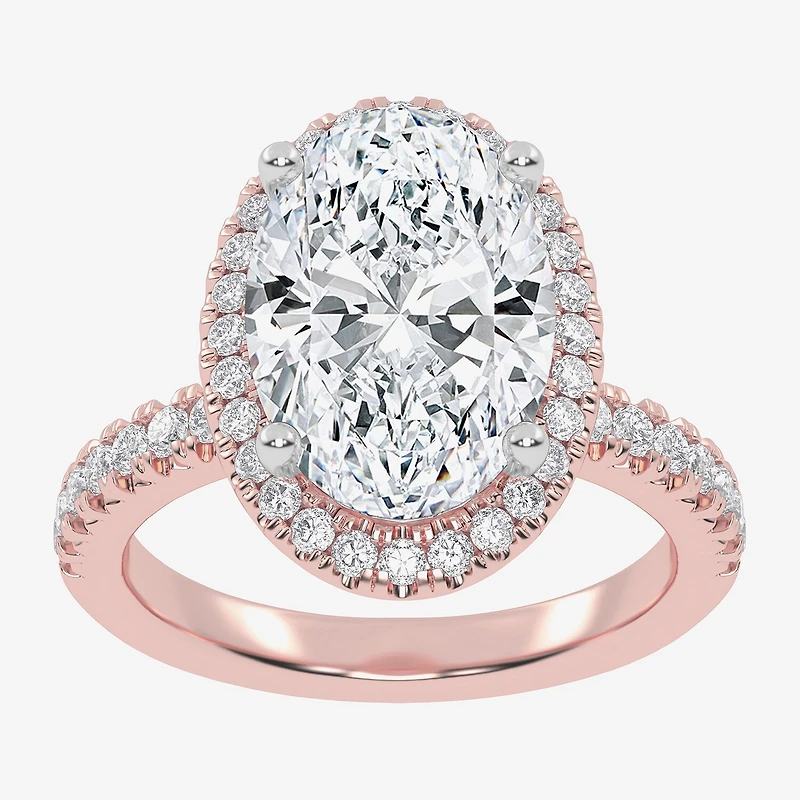 G-H / Vs2-Si1) Womens 3 1/2 CT. T.W Lab Grown White Diamond 14K Gold Side Stone Halo Engagement Ring