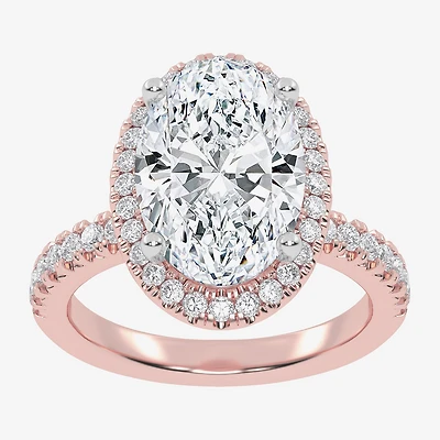 G-H / Vs2-Si1) Womens 3 1/2 CT. T.W Lab Grown White Diamond 14K Gold Side Stone Halo Engagement Ring