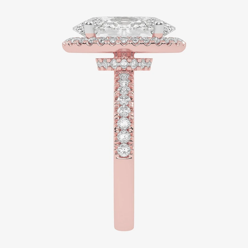 G-H / Vs2-Si1) Womens 3 1/2 CT. T.W Lab Grown White Diamond 14K Gold Side Stone Halo Engagement Ring