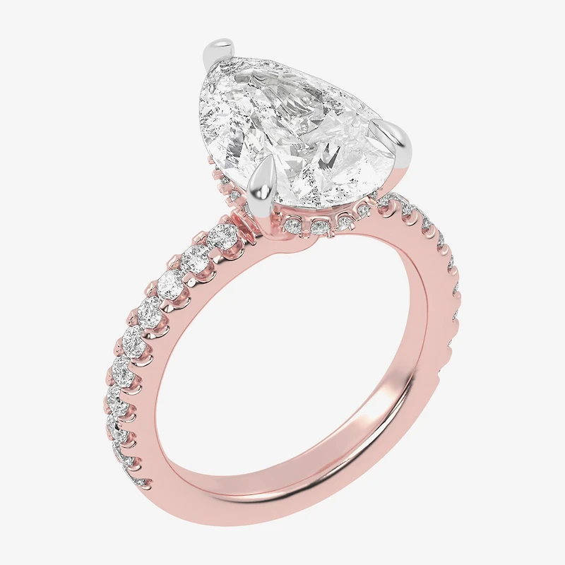 (G-H / Vs2-Si1) Womens 5 1/2 CT. T.W. Lab Grown White Diamond 14K Gold Pear Side Stone Engagement Ring