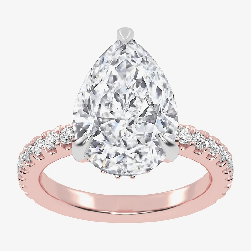 G-H / Vs2-Si1) Womens 4 1/ CT. T.W. Lab Grown White Diamond 14K Gold Pear Side Stone Engagement Ring