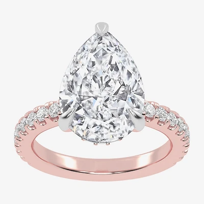 G-H / Vs2-Si1) Womens 4 1/ CT. T.W. Lab Grown White Diamond 14K Gold Pear Side Stone Engagement Ring