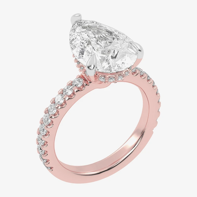 G-H / Vs2-Si1) Womens 4 1/ CT. T.W. Lab Grown White Diamond 14K Gold Pear Side Stone Engagement Ring