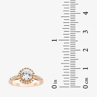 Limited Quantities! Womens Lab Created White Sapphire 10K Rose Gold Round Halo Side Stone Cocktail Ring