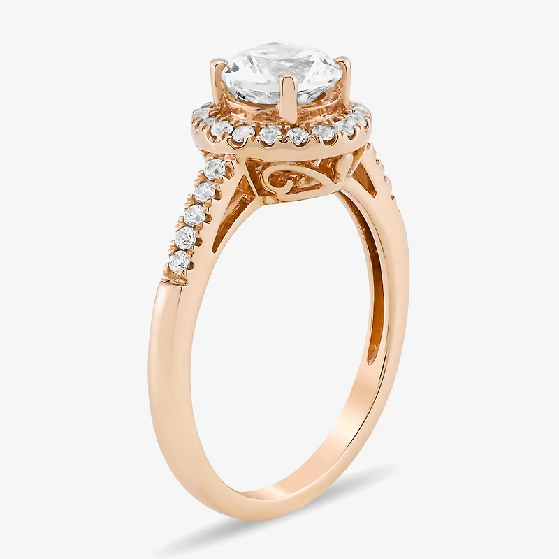 Limited Quantities! Womens Lab Created White Sapphire 10K Rose Gold Round Halo Side Stone Cocktail Ring