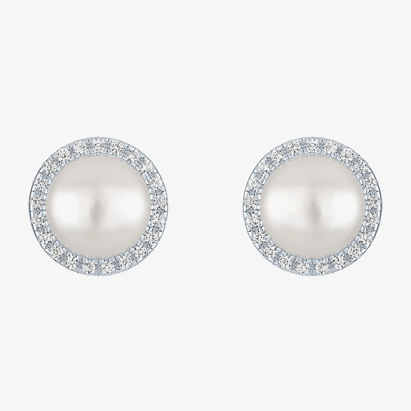 White Cultured Freshwater Pearl Sterling Silver Stud Earrings