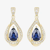 Womens Lab Created Blue Sapphire 14K Gold Over Silver Drop Earrings