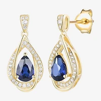 Womens Lab Created Blue Sapphire 14K Gold Over Silver Drop Earrings