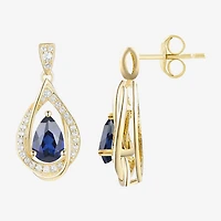 Womens Lab Created Blue Sapphire 14K Gold Over Silver Drop Earrings