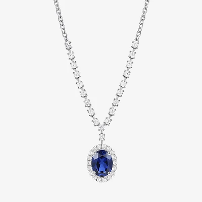 Womens Lab Created Blue Sapphire Sterling Silver 17 Inch Pendant Necklace