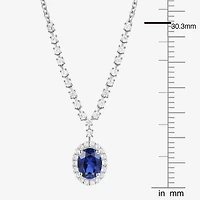 Womens Lab Created Blue Sapphire Sterling Silver 17 Inch Pendant Necklace