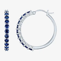 Lab Created Green Gemstone Sterling Silver 30mm Hoop Earrings