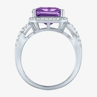 Womens Genuine Purple Amethyst Sterling Silver Cocktail Ring