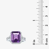 Womens Genuine Purple Amethyst Sterling Silver Cocktail Ring