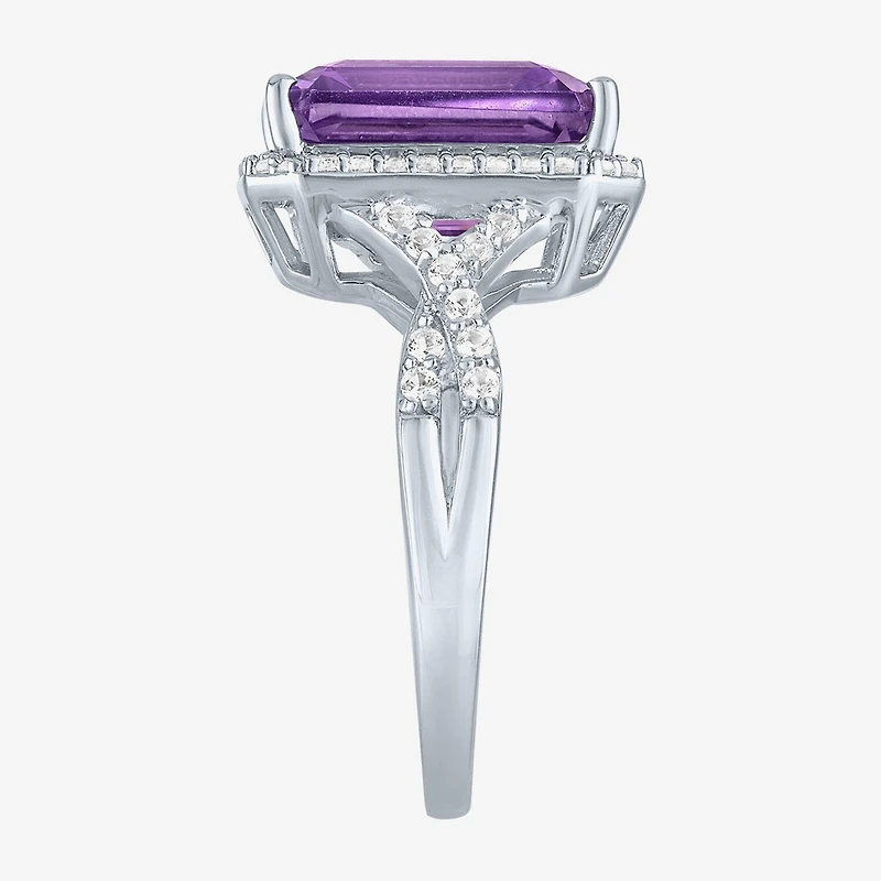 Womens Genuine Purple Amethyst Sterling Silver Cocktail Ring
