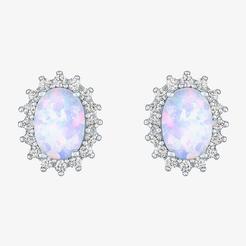 Lab Created White Opal Sterling Silver 10.4mm Stud Earrings