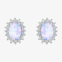 Lab Created White Opal Sterling Silver 10.4mm Stud Earrings