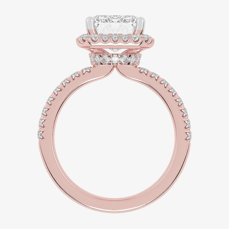 G-H / Vs2-Si1) Womens 3 1/2 CT. T.W Lab Grown White Diamond 14K Gold Side Stone Halo Engagement Ring