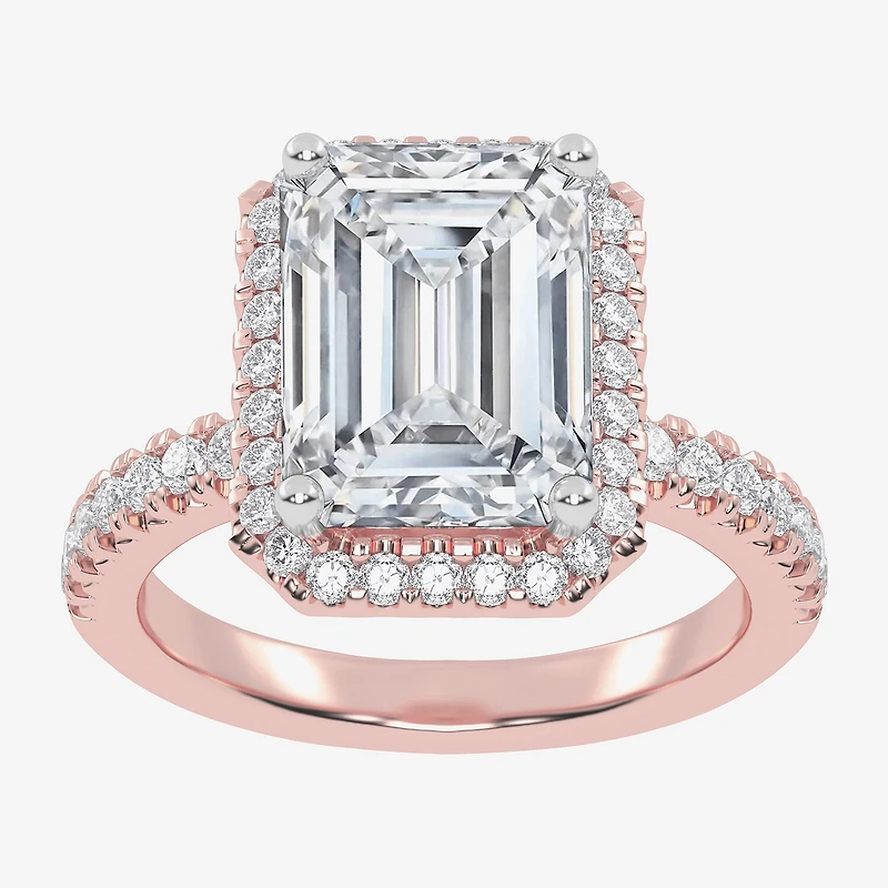 G-H / Vs2-Si1) Womens 3 1/2 CT. T.W Lab Grown White Diamond 14K Gold Side Stone Halo Engagement Ring