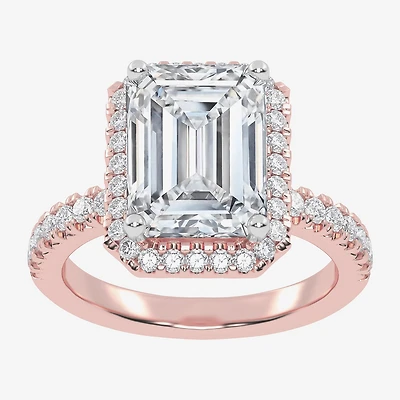 G-H / Vs2-Si1) Womens 3 1/2 CT. T.W Lab Grown White Diamond 14K Gold Side Stone Halo Engagement Ring