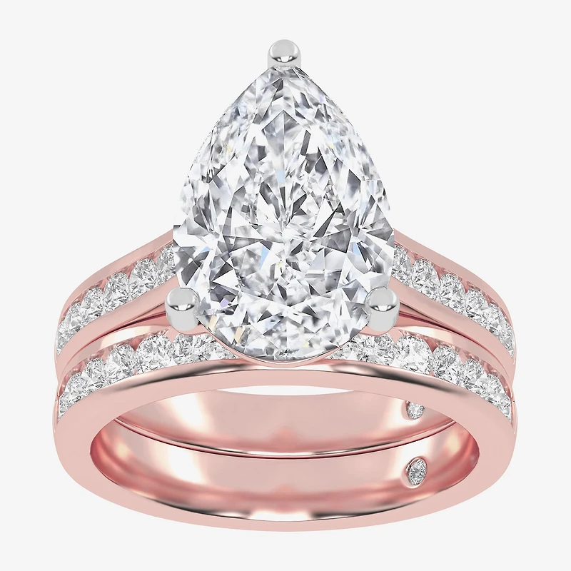 G-H / Vs2-Si1) Womens CT. T.W. Lab Grown White Diamond 14K Gold Pear Side Stone Bridal Set