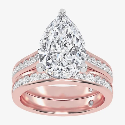 G-H / Vs2-Si1) Womens CT. T.W. Lab Grown White Diamond 14K Gold Pear Side Stone Bridal Set