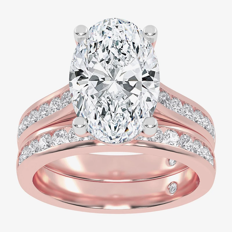 (G-H / Vs2-Si1) Womens 6 CT. T.W. Lab Grown White Diamond 14K Gold Oval Side Stone Bridal Set