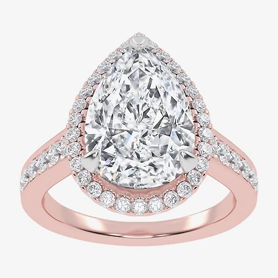 (G-H / Vs2-Si1) Womens 3 1/2 CT. T.W Lab Grown White Diamond 14K Gold Pear Side Stone Halo Engagement Ring
