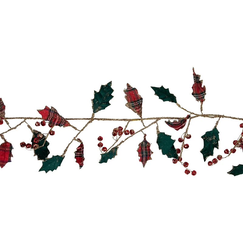 Northlight Plaid Holly With Jingle Bells Christmas Indoor Garland