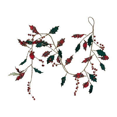 Northlight Plaid Holly With Jingle Bells Christmas Indoor Garland