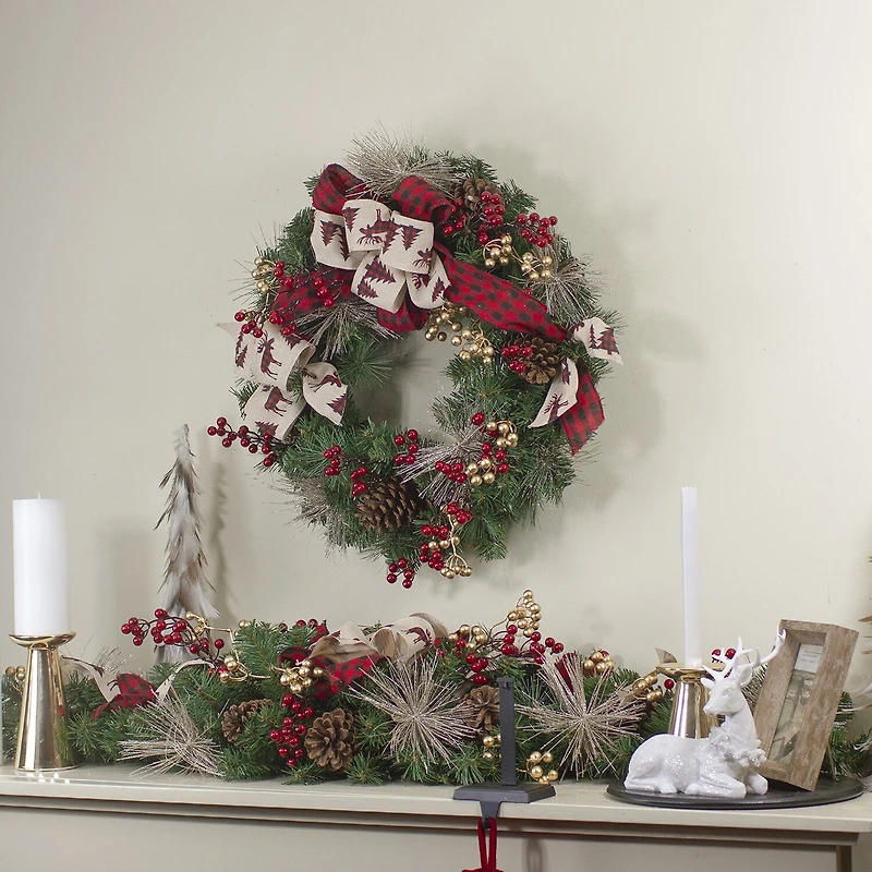 Northlight 24in Bows And Berries Unlit Wreath