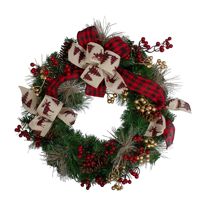 Northlight 24in Bows And Berries Unlit Wreath