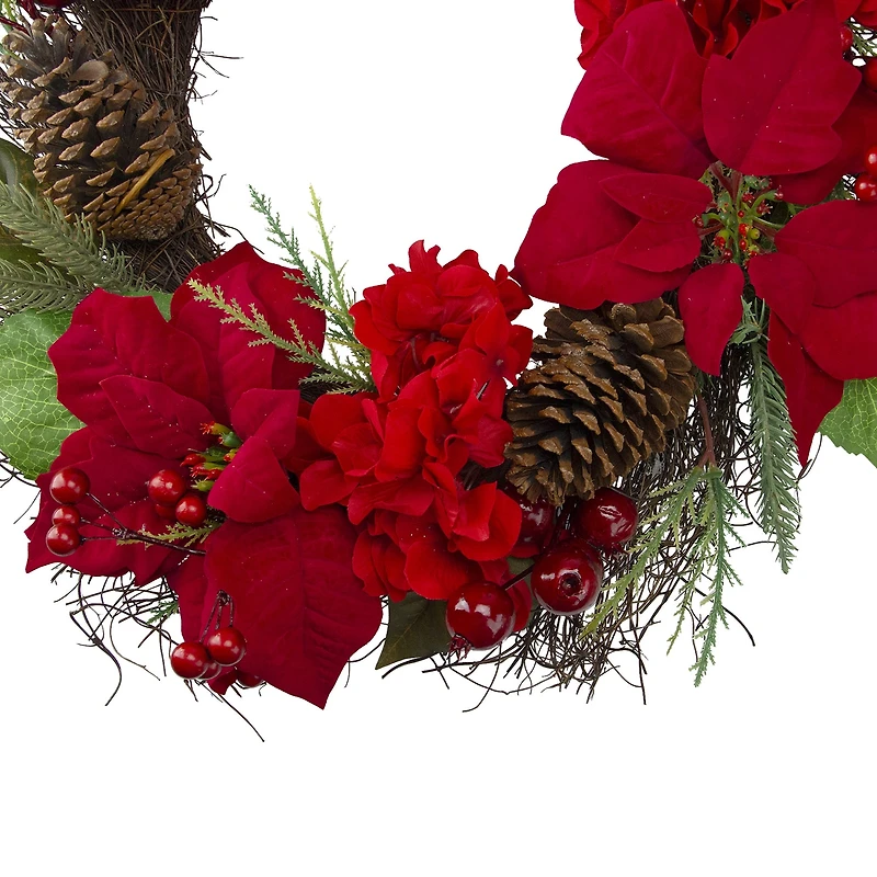 Northlight Poinsettia And Hydrangea Wreath