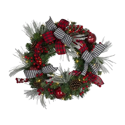 Northlight Houndstooth Pre-Lit Wreath