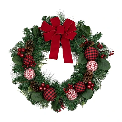Northlight Bow And Mixed Foliage Wreath