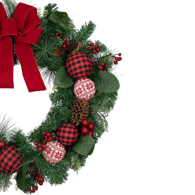 Northlight Bow And Mixed Foliage Wreath