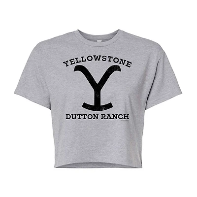 Yellowstone Logo Cropped Tee Womens Juniors Crew Neck Short Sleeve Regular Fit Graphic T-Shirt