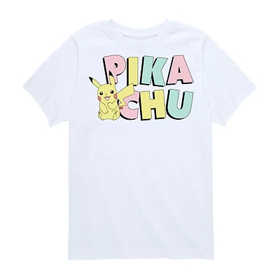 Big Kid Girls Crew Neck Short Sleeve Classic Fit Pokemon Graphic T-Shirt