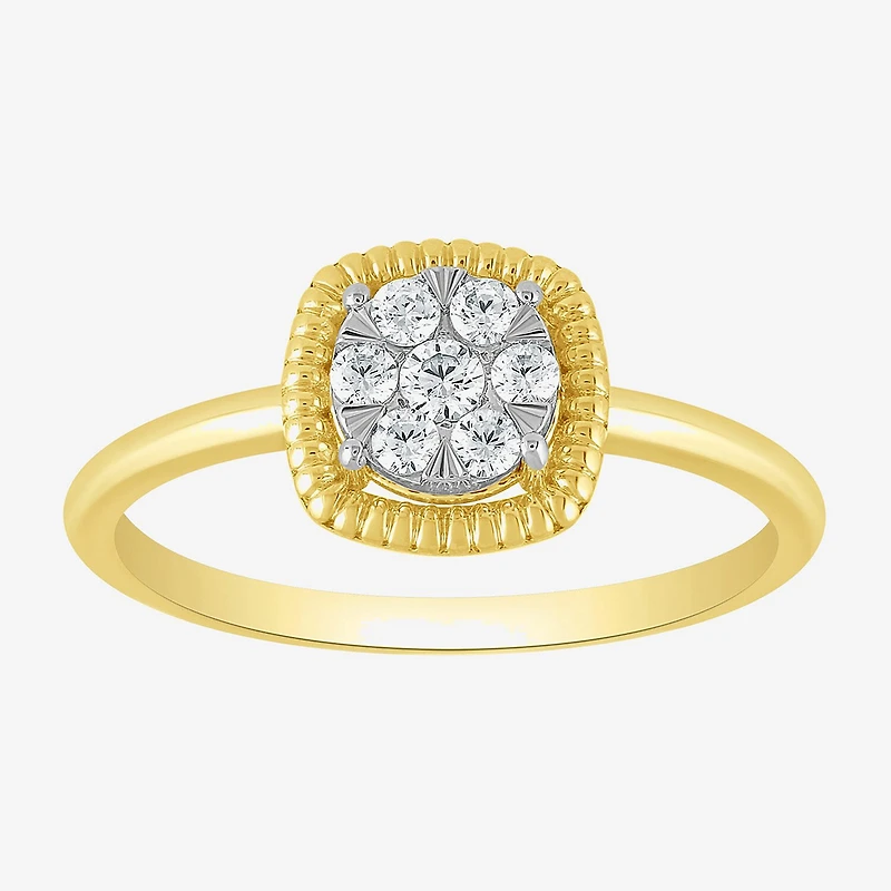 Diamond Blossom (G, Si2) Womens 1/5 CT. Lab Grown White 10K Gold Halo Cocktail Ring