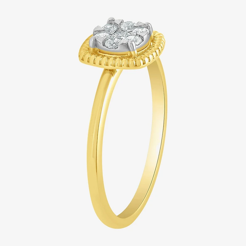 Diamond Blossom (G, Si2) Womens 1/5 CT. Lab Grown White 10K Gold Halo Cocktail Ring