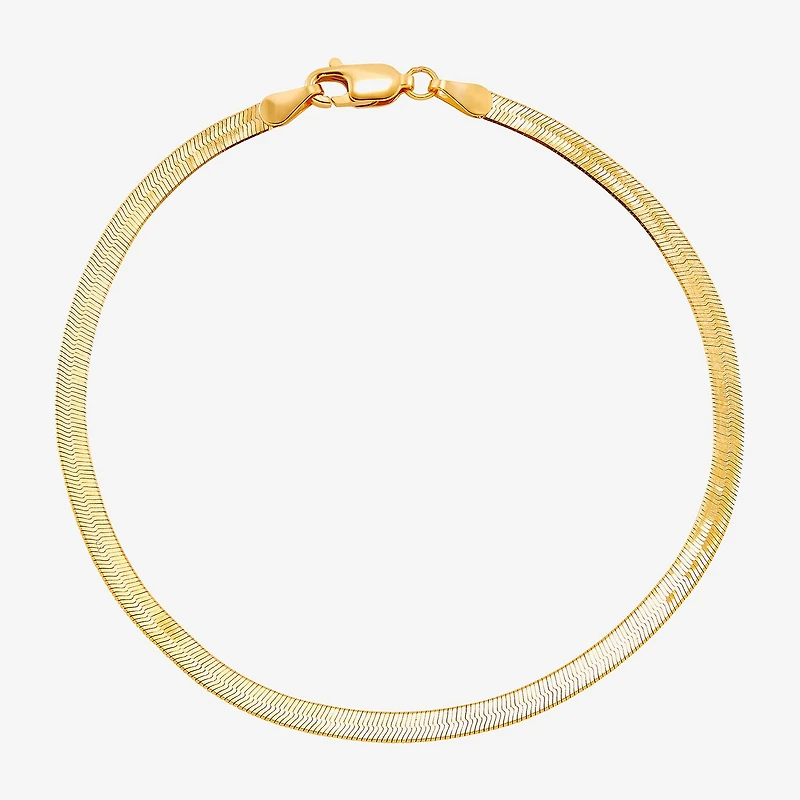 Made in Italy Womens 10K Gold 7.5 Inch Solid Herringbone Chain Bracelet
