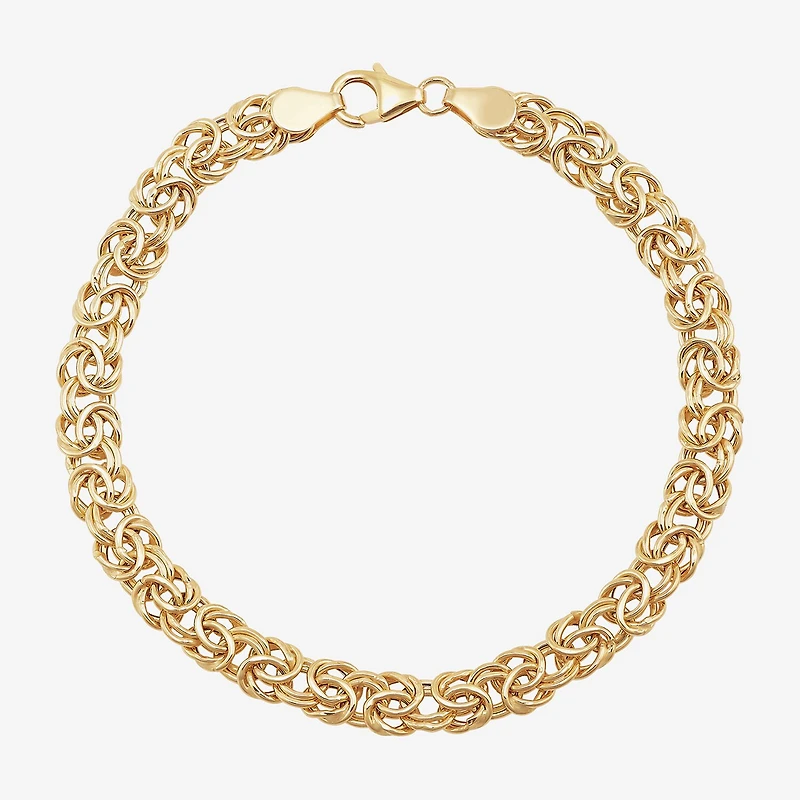 Made in Italy Womens 14K Gold 8 Inch Hollow Byzantine Chain Bracelet