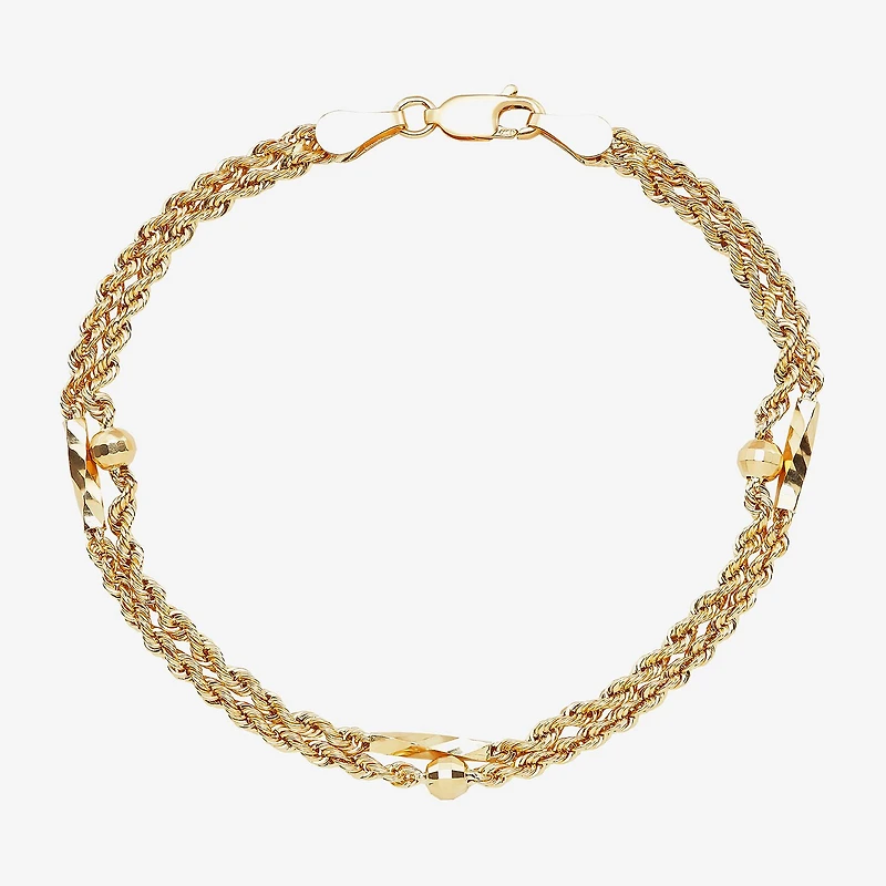 Womens 10K Gold Hollow Heart 7.5 Inch Link Bracelet