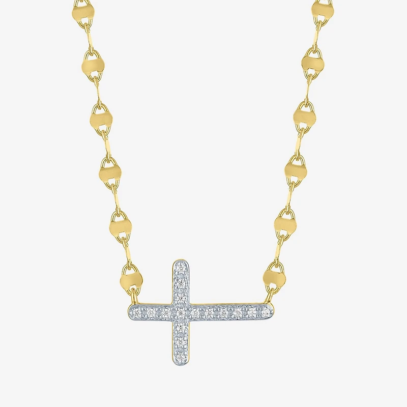 Yes, Please! (G-H, Si2-I1) Womens Lab Grown White Diamond Accent 14K Gold Over Silver Cross 18 Inch Pendant Necklace