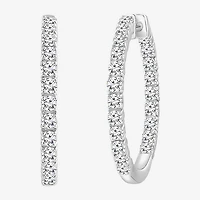 (I, Si2) Womens 1 CT. T.W. Lab Grown White Diamond Sterling Silver 22mm Round Hoop Earrings