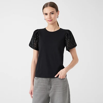 RM Rebecca Minkoff Womens Round Neck Short Sleeve T-Shirt
