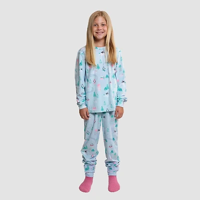 Dream Big Peace Out Little & Kid Girls Velour Crew Neck Long Sleeve 3-pc. Pajama Set